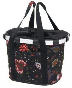 Klickfix Bikebasket Sort Med Blomstermotiv